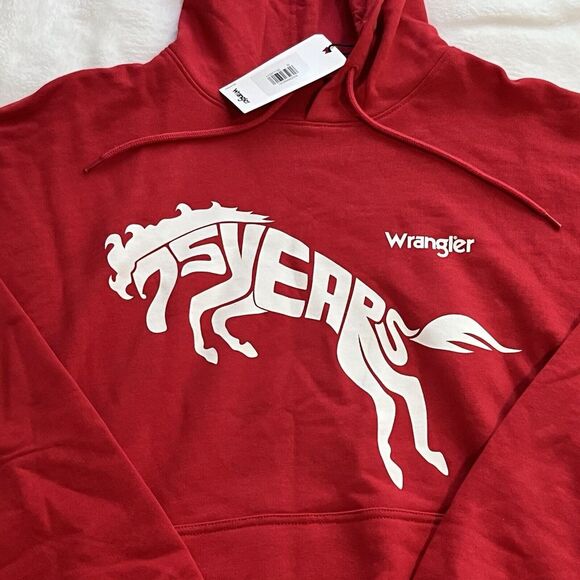 Wrangler MEN'S 75TH ANNIVERSARY Small HOODIE Drawstring Chinese Logo RED - Picture 2 of 15